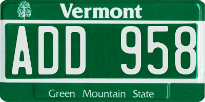 VT license plate ADD958