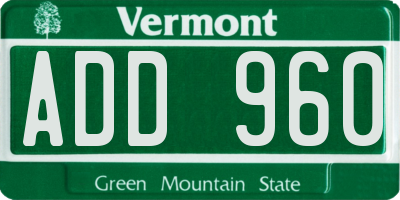 VT license plate ADD960