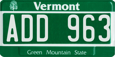 VT license plate ADD963