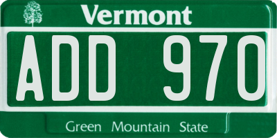 VT license plate ADD970