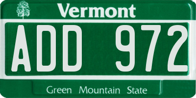 VT license plate ADD972