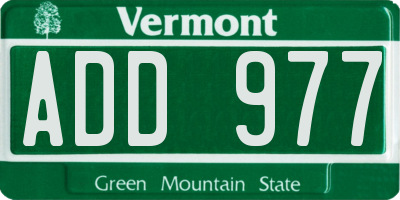 VT license plate ADD977