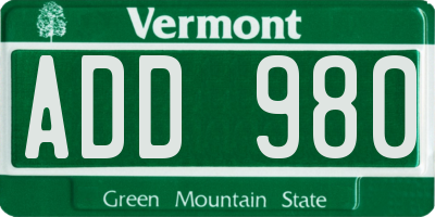 VT license plate ADD980
