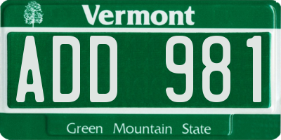VT license plate ADD981