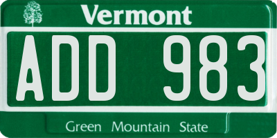VT license plate ADD983