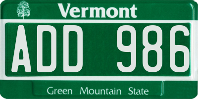 VT license plate ADD986