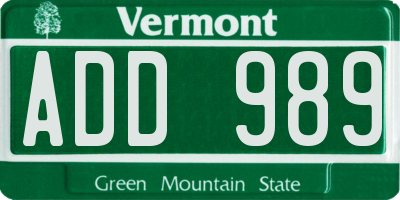 VT license plate ADD989