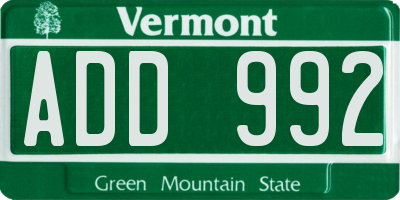 VT license plate ADD992