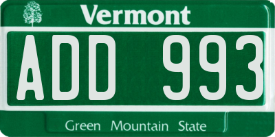 VT license plate ADD993