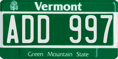 VT license plate ADD997