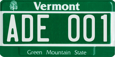 VT license plate ADE001
