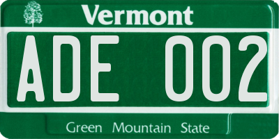VT license plate ADE002