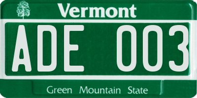 VT license plate ADE003