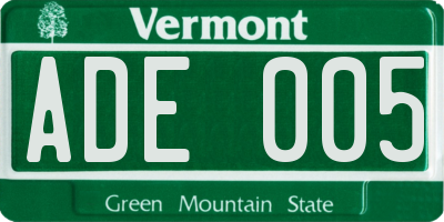 VT license plate ADE005