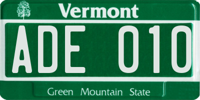 VT license plate ADE010
