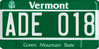 VT license plate ADE018