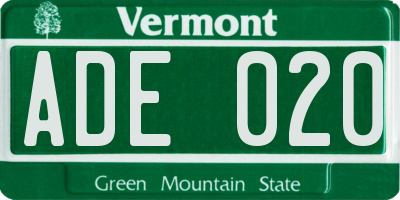 VT license plate ADE020