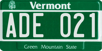 VT license plate ADE021