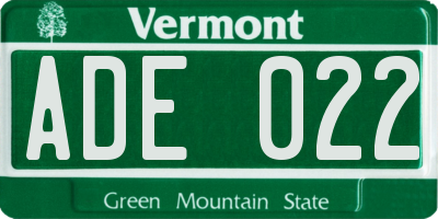 VT license plate ADE022
