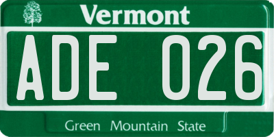 VT license plate ADE026