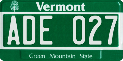 VT license plate ADE027