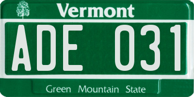 VT license plate ADE031