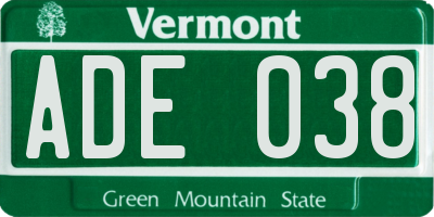 VT license plate ADE038
