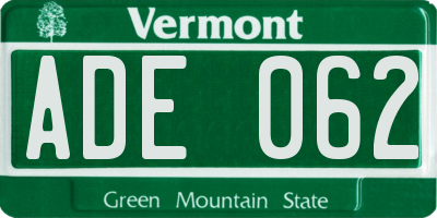 VT license plate ADE062