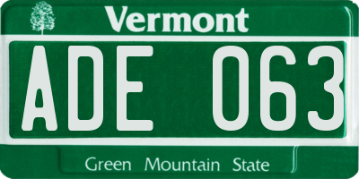 VT license plate ADE063