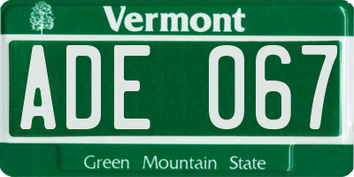 VT license plate ADE067