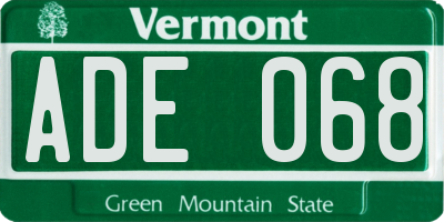 VT license plate ADE068