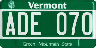 VT license plate ADE070