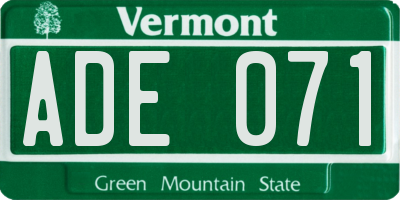 VT license plate ADE071