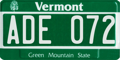 VT license plate ADE072