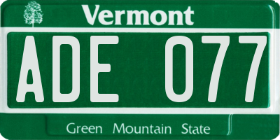 VT license plate ADE077