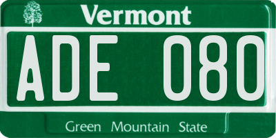 VT license plate ADE080