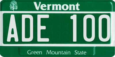 VT license plate ADE100