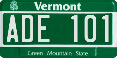 VT license plate ADE101