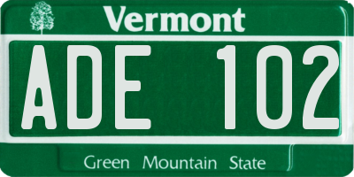 VT license plate ADE102