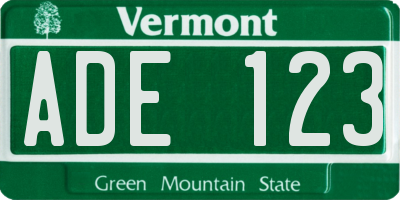 VT license plate ADE123
