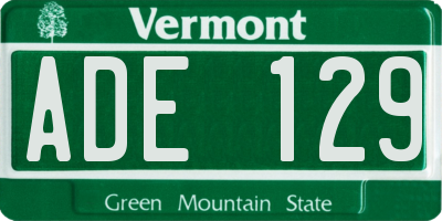 VT license plate ADE129