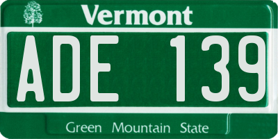 VT license plate ADE139