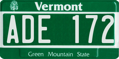 VT license plate ADE172
