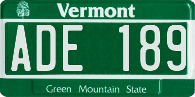 VT license plate ADE189