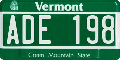 VT license plate ADE198