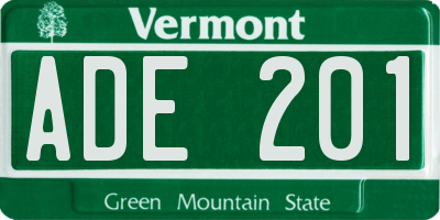 VT license plate ADE201