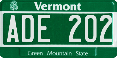 VT license plate ADE202