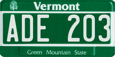 VT license plate ADE203