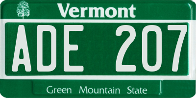 VT license plate ADE207