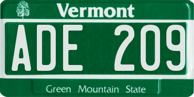 VT license plate ADE209
